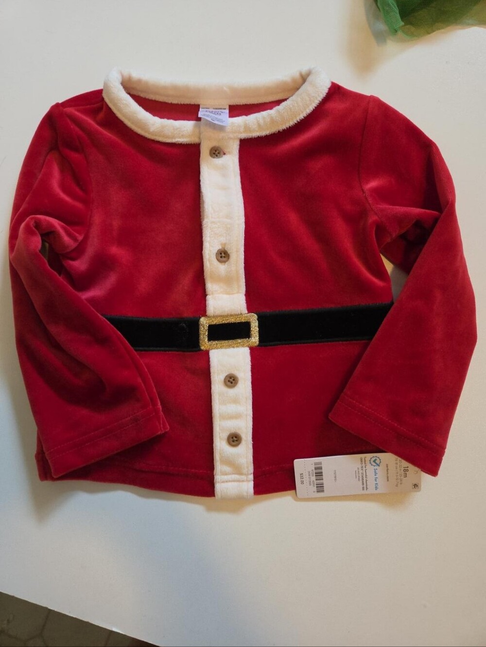 Carter’s Baby Santa Christmas Shirt 18M NWT Red Velour Santa Suit Long Sleeve